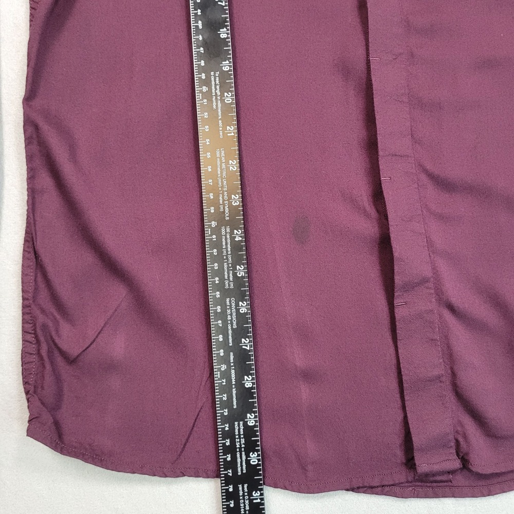 ASOS Mens Grandad Collar Long Sleeve Button Down Shirt Burgundy Maroon Large - Picture 5 of 9